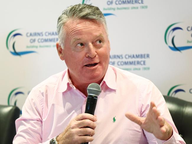 Member for Cairns Michael Healy participates in a Q&A session at the 2024 Meet the Candidates: State Election Forum Lunch, hosted by the Cairns Chamber of Commerce and Tourism Tropical North Queensland at the Pullman Reef Hotel Casino. Picture: Brendan Radke