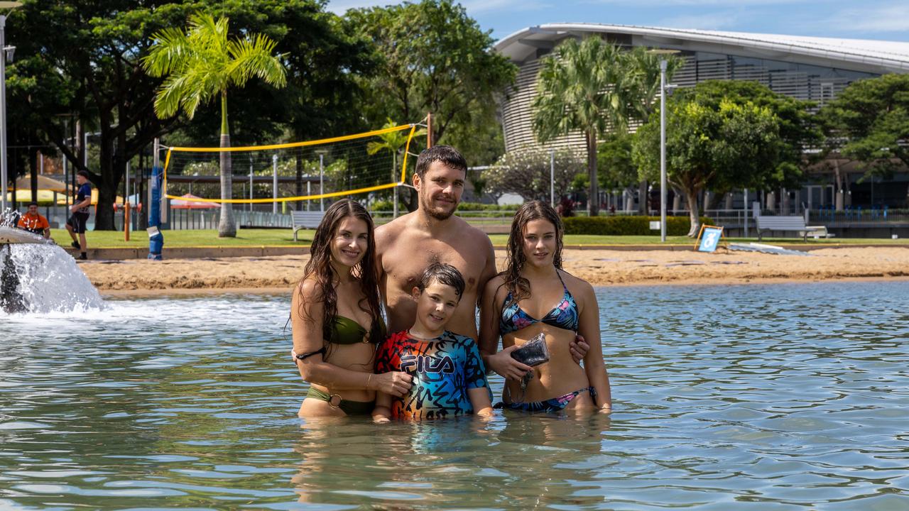 Elena Khrustaleva, Sergey Khrustaleva, Amelia Khrustaleva and Stephan Khrustaleva enjoying the dry season afternoon at the Waterfront. Picture: Pema Tamang Pakhrin