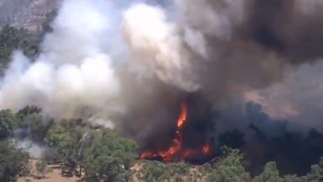 An aerial image of a massive fire at Wooroloo in the Perth Hills. Picture: 7News