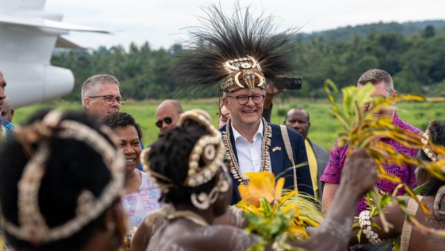 Australian Prime Minister Anthony Albanese is greeted by locals in Weak, Papua New Guinea. Picture: PMO