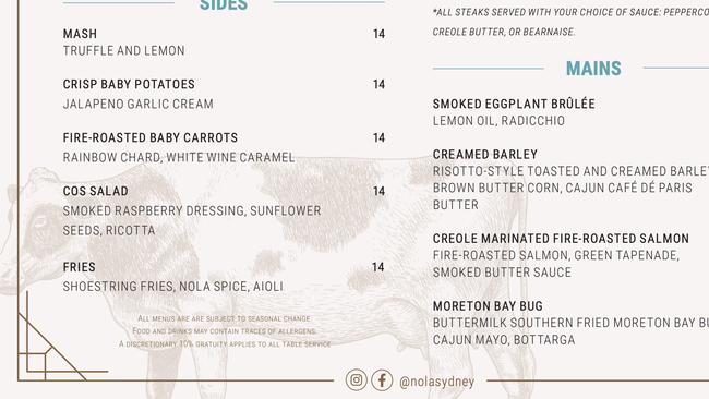 The notice of a 10 per cent gratuity fee can be found in the menu's fine print. Source: NOLA Smokehouse & Bar