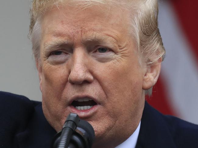 President Donald Trump speaks in the Rose Garden of the White House in Washington, joined by House Minority Leader Kevin McCarthy of Calif., and other Congressional Republican leaders, after a meeting with Congressional leaders on border security, as the government shutdown continues Friday, Jan. 4, 2019. (AP Photo/Manuel Balce Ceneta)