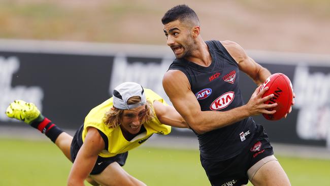 Adam Saad shows off his pace at Essendon training. Picture: Michael Klein