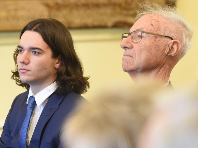 Steven Marshall’s son Charlie and father Tony at his swearing-in ceremony at Government House. Picture: Tricia Watkinson