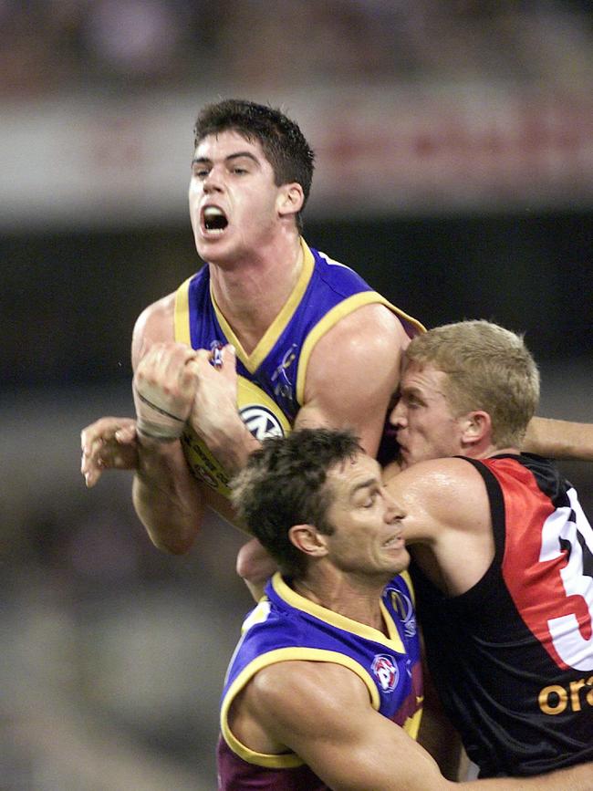 Brisbane spearheads Jonathan Brown and Alastair Lynch in 2001.