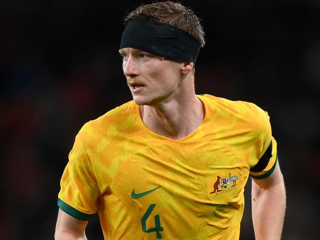 LONDON, ENGLAND - OCTOBER 13: Kye Rowles of Australia during the international friendly match between England and Australia at Wembley Stadium on October 13, 2023 in London, England. (Photo by Justin Setterfield/Getty Images)