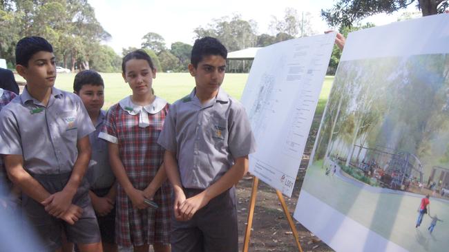 St Patrick's primary school students helped break ground on the playground. Picture: MA Taouk