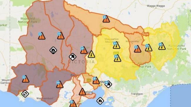 The map which shows how dire the situation is in Victoria. Picture: SES Victoria