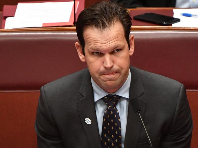 Minister for Resources Matt Canavan during Senate Question Time in the Senate chamber at Parliament House in Canberra, Thursday, March 22, 2018. (AAP Image/Mick Tsikas) NO ARCHIVING