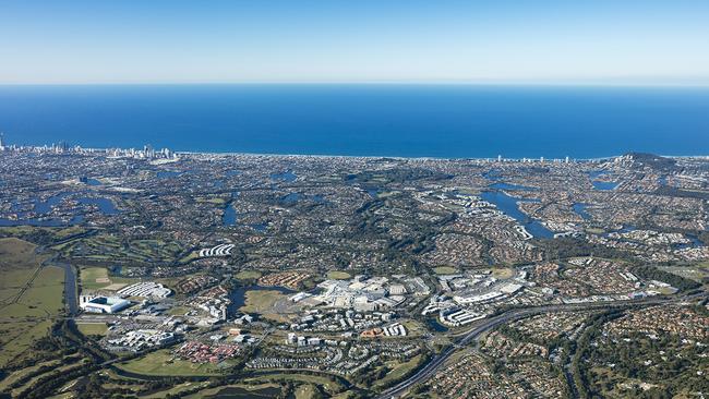 Aerial of Robina — the Stadium is in the far left, and site to the north.