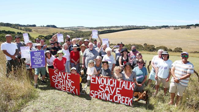 Objectors opposing the development of Spring Creek. Picture: Alan Barber