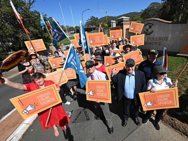 23/8/23: Strike action and meeting of Catholic school teachers and support staff members, outside the Marist College in Ashgrove, members of the Independent Education Union Ã¢â¬â Queensland and Northern Territory (IEU-QNT), attending a stop-work meeting outside the school in Ashgrove, Brisbane. pic: Lyndon Mechielsen/Courier Mail