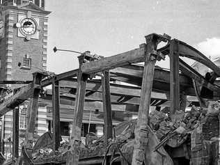 The aftermath of the fire that destroyed Reids Department Store (formerly Cribb & Foote Department Store), on the corner of Brisbane and Bell streets, which occurred on August 17, 1985. Picture: Lyle Radford