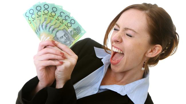 Woman holding Australian money GGGG