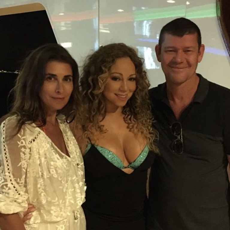 James Packer with his ex-wife Jodhi Meares and new girlfriend Mariah Carey in Italy. Picture: Instagram