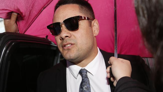 Jarryd Hayne arrives at Newcastle Court in Newcastle, Thursday, May 6, 2021. Former NRL star Jarryd Hayne is due to face a sentence hearing after being found guilty of sexually assaulting a woman in 2018. (AAP Image/Darren Pateman) NO ARCHIVING