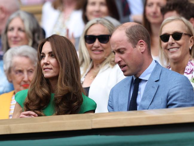 Britain's Catherine, Duchess of Cambridge, and Prince William, Duke of Cambridge, sit in the Royal box to watch the women's singles final. Picture: AFP