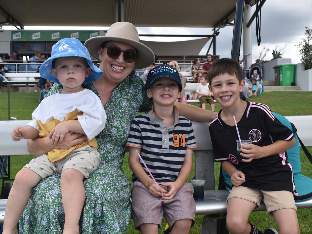 Gemma Lowe, Archie Lowe, Charlie Lowe and James Kiernan at Ipswich Turf Club. Picture: Grace Koo