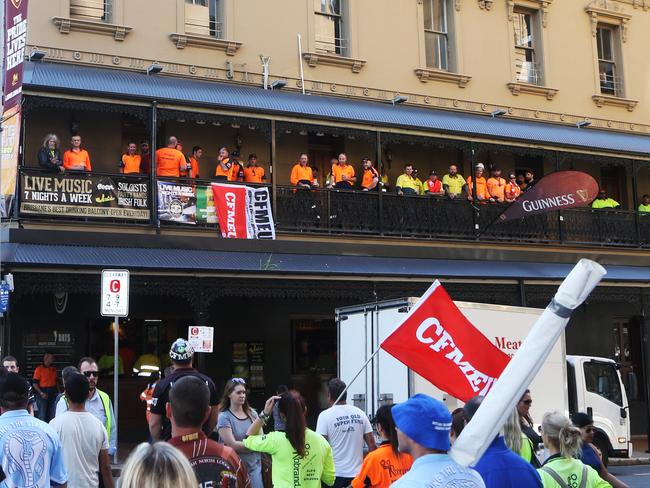 Construction workers across the city walked off the job for a CFMEU-organised protest march into parliament earlier this year, and went to the pub afterwards. Photo Steve Pohlner