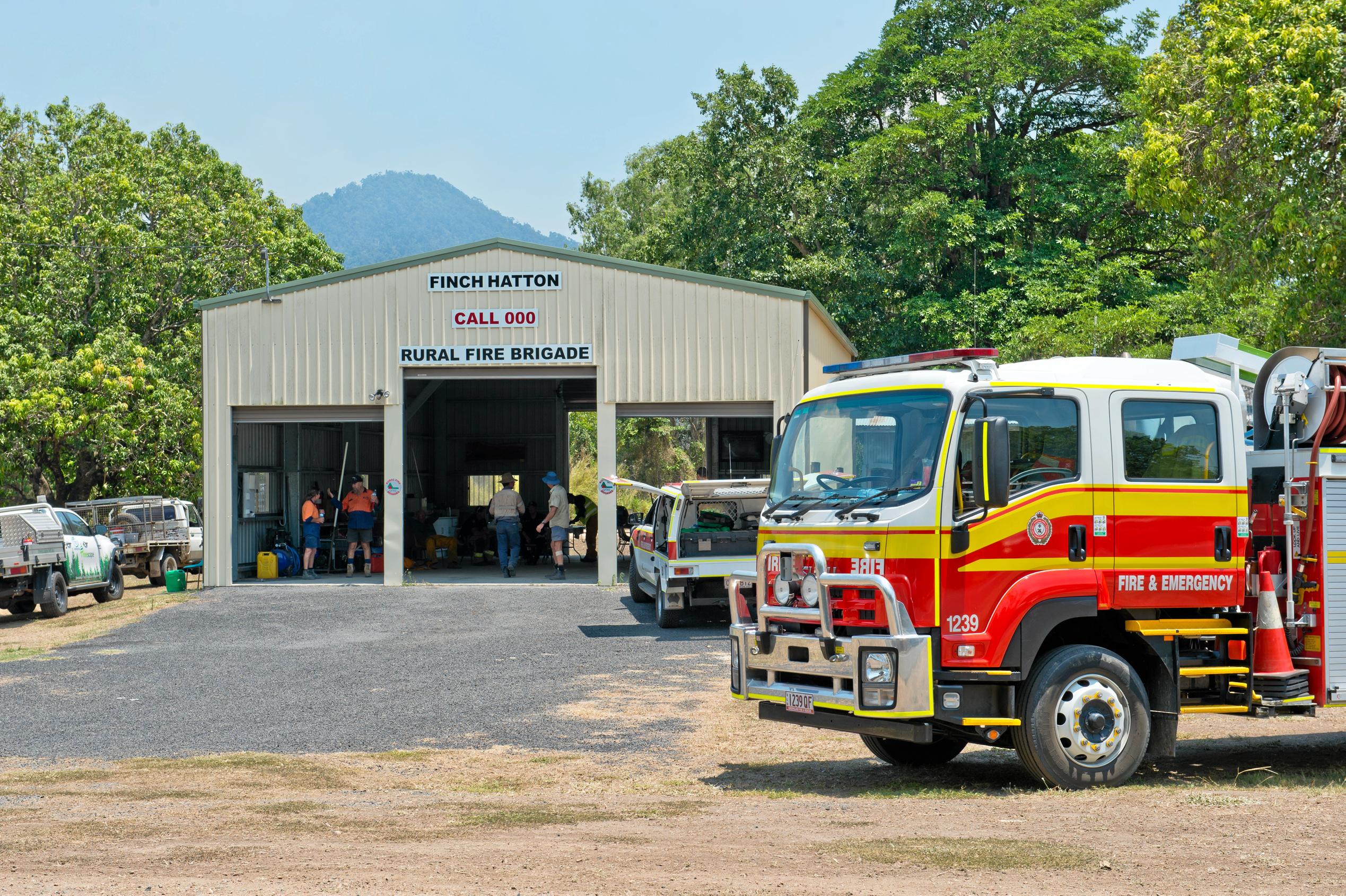 Finch Hatton fire station has been a hive of activity as emergency crews from around Queensland arrive to help fight multiple fires burning nearby. Picture: Emma Murray