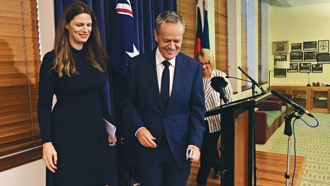 With Opposition Leader Bill Shorten at a press conference in South Australia.