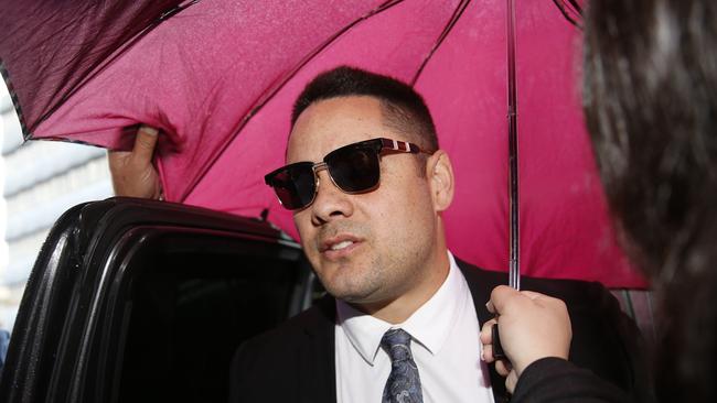 Jarryd Hayne arrives at Newcastle Court before he is sentenced to prison. Picture: AAP Image