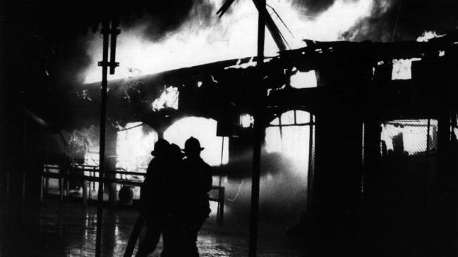 Firemen at scene of the Ghost Train ride in 1979.