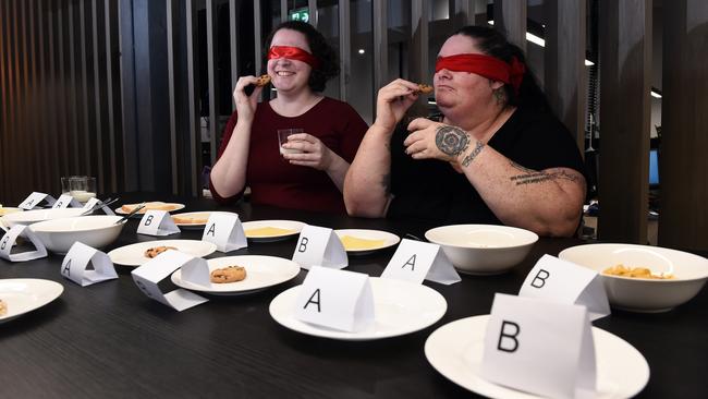 Geelong Addy reporter Michaela Meade and Norlane resident Liz Boyle did a blind taste test of brand-name v home-brand products. Picture: David Smith