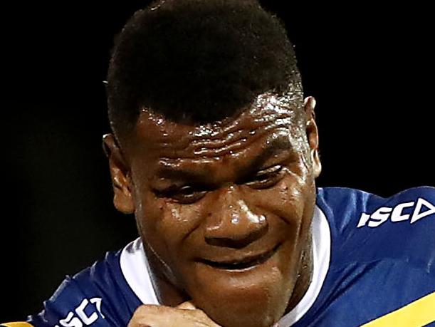 SYDNEY, AUSTRALIA - MARCH 02: Maika Sivo of the Eels is tackled during the NRL Trial match between the Penrith Panthers and the Parramatta Eels at Panthers Stadium on March 02, 2019 in Sydney, Australia. (Photo by Mark Metcalfe/Getty Images)