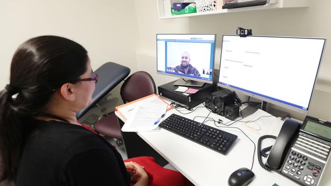 Dr Aajuli Shukla telling patient Mohammed Arif over telehealth he has been discharged from the new Mt Druitt Community Health Centre’s Diabetes Clinic. Picture: WSLHD