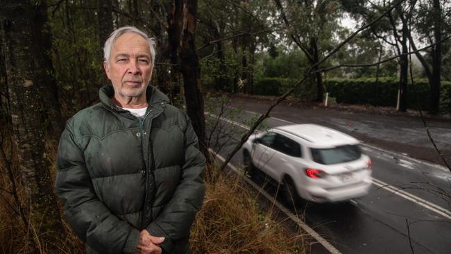 Bert Dunsford overlooking the stretch of road on Cattai Ridge Road where Karen Mitchell died in a car accident on Monday. Picture: James Gourley