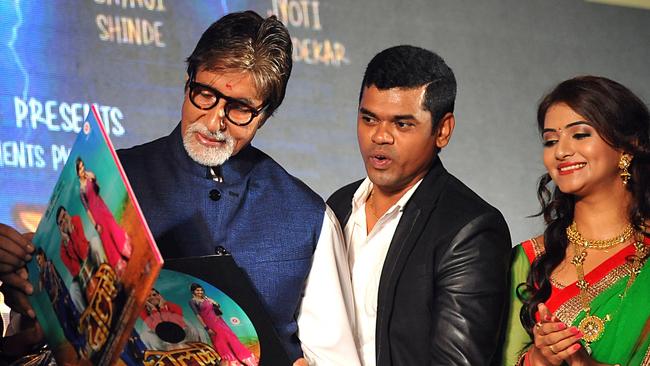 Bachchan with fellow actors Siddharth Jadhav and Kashmira Kulkarni at the music launch of the film Dholki in Mumbai last week. Picture: AFP