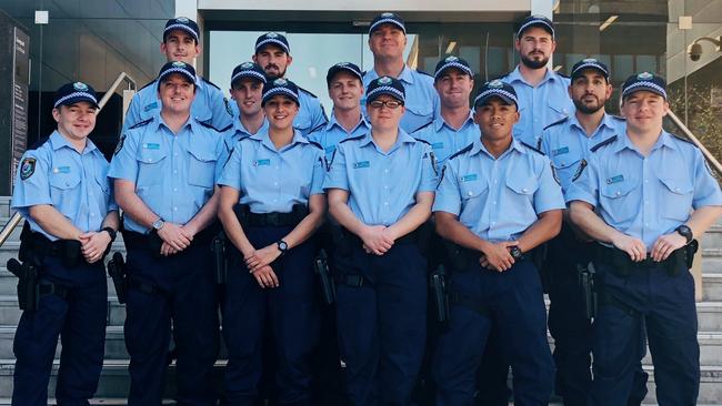 Constable Tim Proctor with his fellow probationary constables at Liverpool City Police Area Command in May 2018. Picture: Eliza Barr