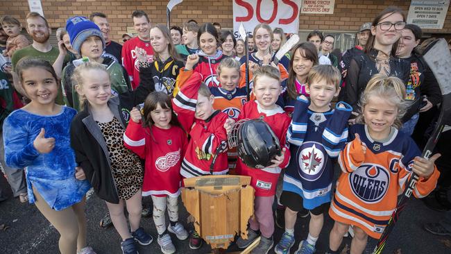 Ice sports kids protesting the closure of the Glenorchy Ice Skating Rink. Picture: Chris Kidd