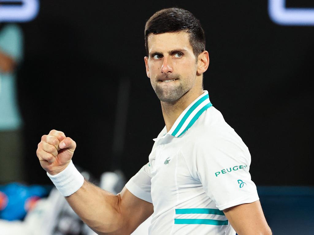 Serbia's Novak Djokovic celebrates his semi-final victory.