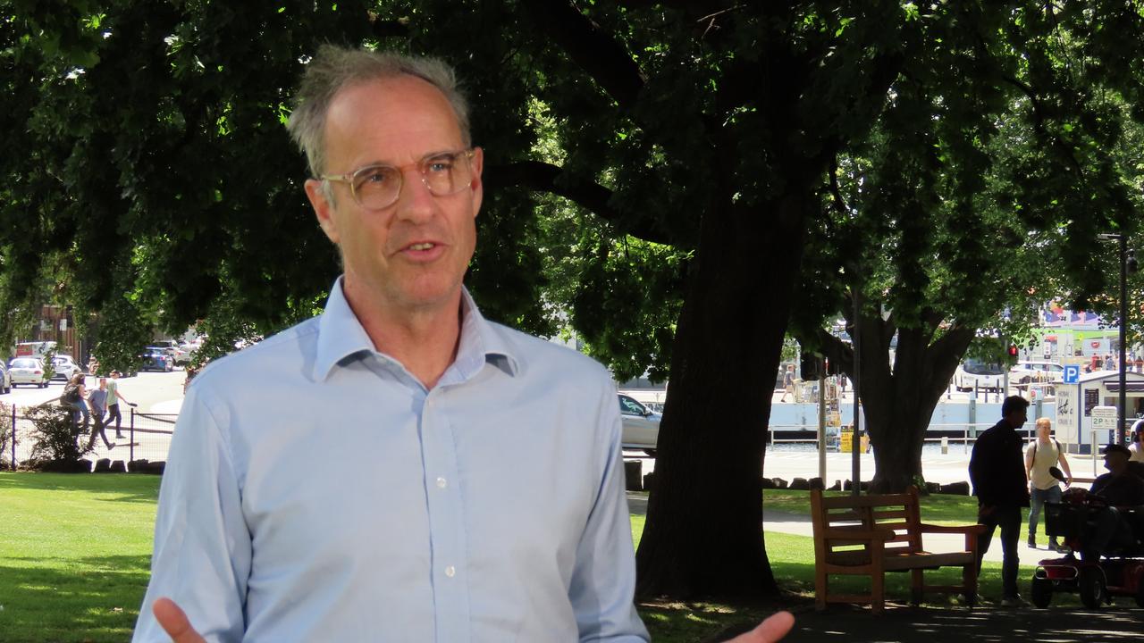 Greens Senator Nick McKim speaks to the media on Parliament Lawns in Hobart on Friday, December 6, 2024.