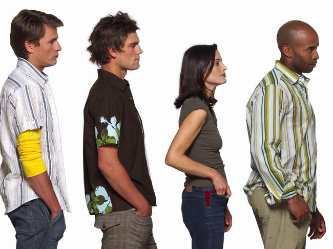 Side view of people in a queue. People. Generic image.