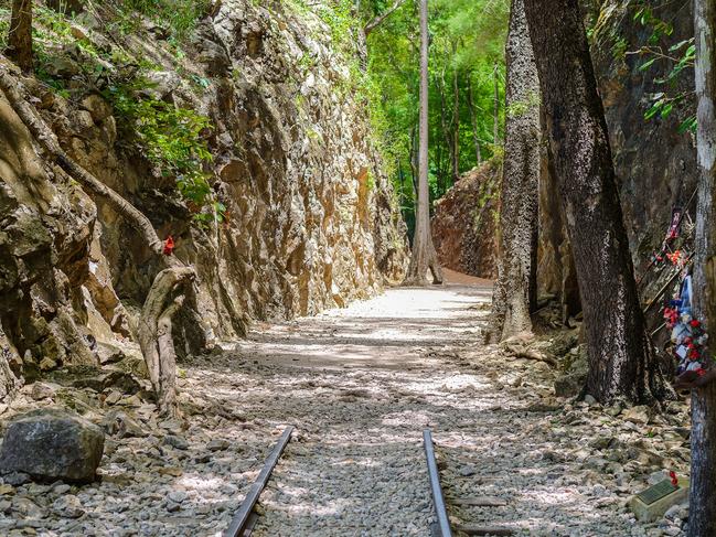 ESCAPE: Death Railway Asia, Brad Crouch. The Death Railway which took thousands of lives in WW2. Picture: iStock Hellfire pass, Death Railway - The Second World War memorial in Kanchanaburi, Thailand.