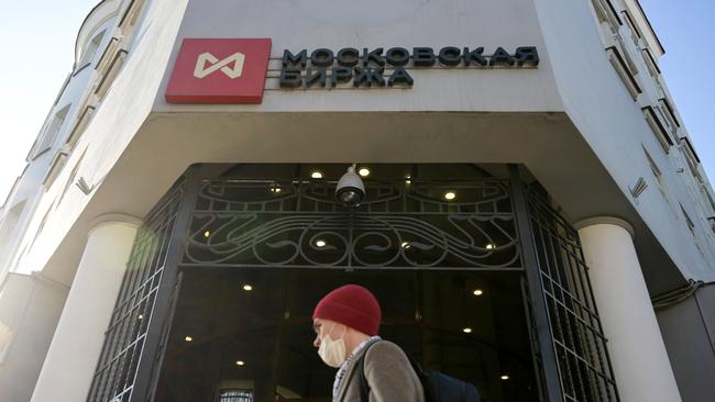 The Russian stockmarket building in Moscow is closed and there is a risk contagion from an ‘uninvestable’ Russian market. Picture: AFP
