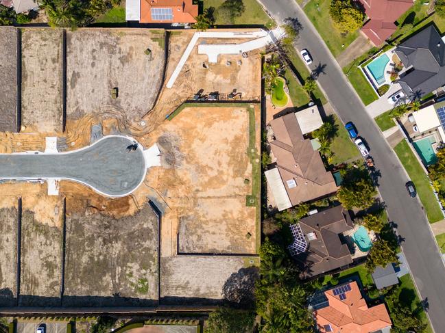 Top down view of housing development in typical Australian suburb; real estate, property investment generic