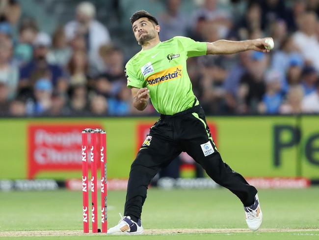 ADELAIDE, AUSTRALIA - DECEMBER 20:  Fazalhaq Farooqi of the Thunder  during the Men's Big Bash League match between the Adelaide Strikers and the Sydney Thunder at Adelaide Oval, on December 20, 2022, in Adelaide, Australia. (Photo by Sarah Reed/Getty Images)