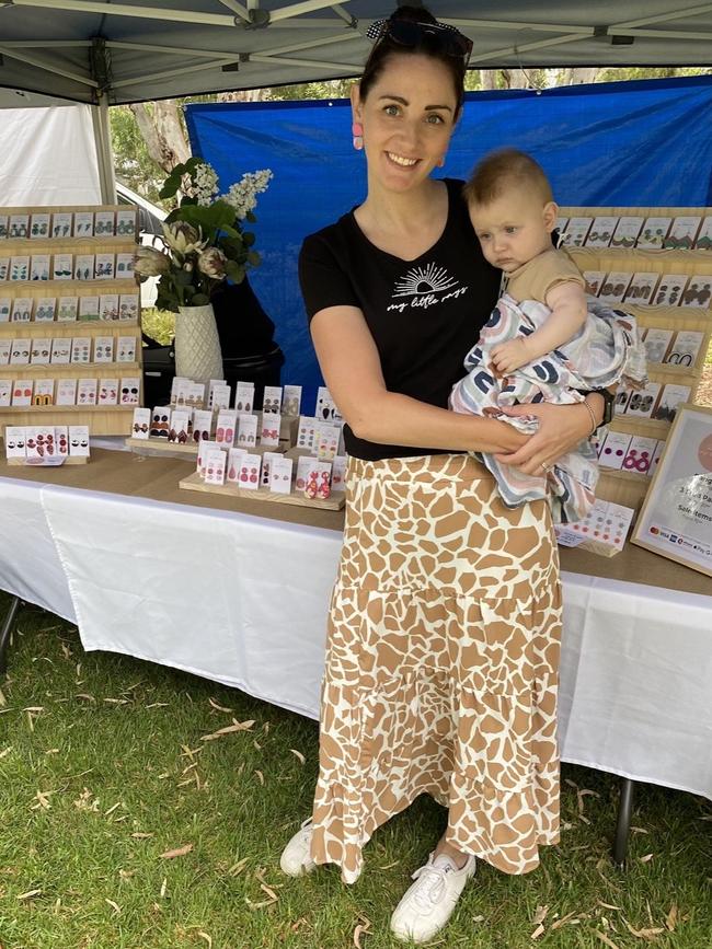 Nicole Mitris at her earring stall that she runs as a side hustle. Picture: Supplied