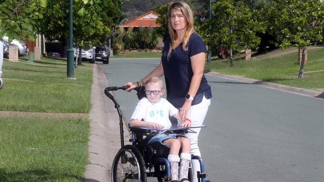 Simone Amiet is angry with Gold Coast Cabs for their attitude to disabled fares. They keep leaving her son Samuel Amiet at school.