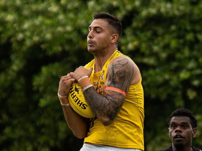 Kye Declase playing for the Nightcliff Tigers in the 2024-25 NTFL season. Picture: Jack Riddiford / AFLNT Media