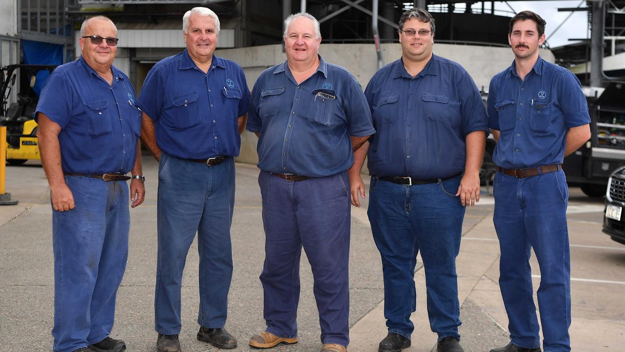 Prime Minster Scott Morrison visits Nolan Meats, Gympie, after devastating floods. Pictured, The Nolan family, Michael, Terry, Tony, Matt and Ged. Patrick Woods.