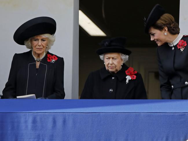 TCamilla, Duchess of Cornwall, Queen Elizabeth and Catherine, Duchess of Cambridge at the ceremony. Picture: AFP