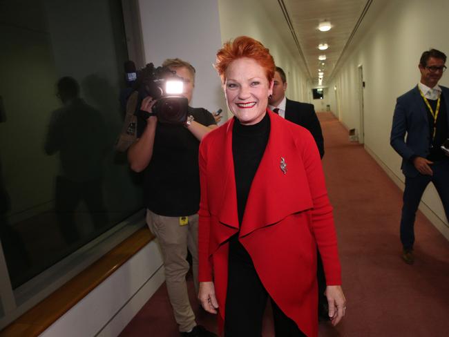 Senator Pauline Hanson in the corridors of Parliament House. Picture: Gary Ramage