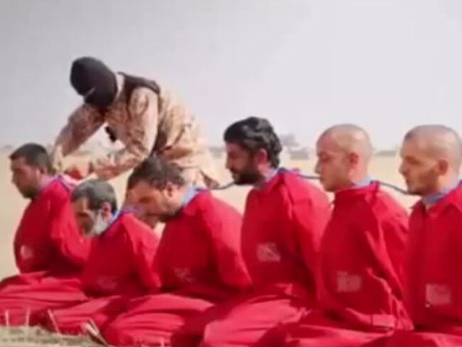 An image taken from a Leaked ISIS video showing how supposed spies are executed. Picture: Supplied