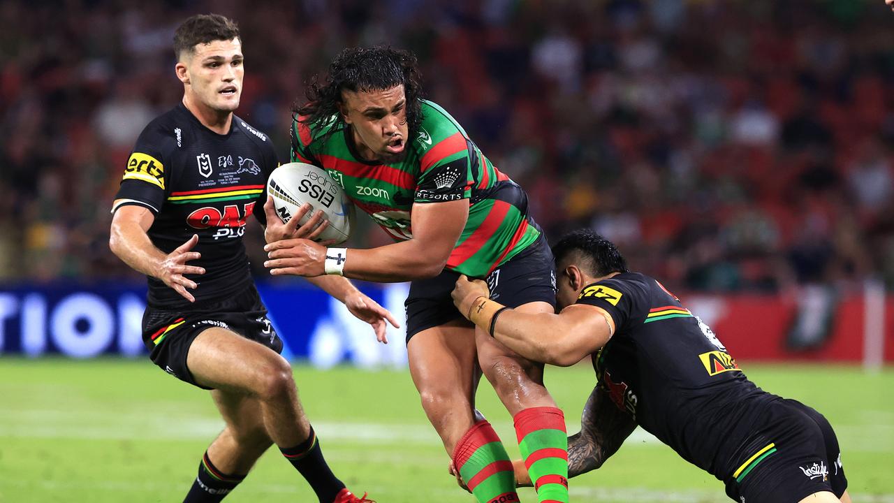 Kevin Koloamatangi in action during the 2021 NRL Grand Final between the Penrith Panthers and Souths Sydney Rabbitohs at Suncorp Stadium in Brisbane. Pics Adam Head