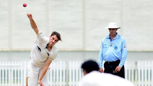 Cummins bowls for Penrith in grade cricket in 2014 as he begins his return to the national side. Picture: Jeremy Piper